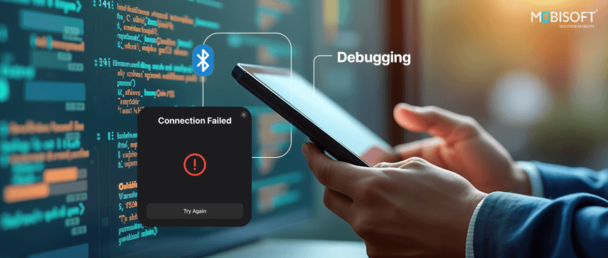 Flutter Bluetooth Debugging Flutter Bluetooth debugging interface showing error and connection logs