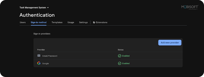 Check if Google and Email auth are active
